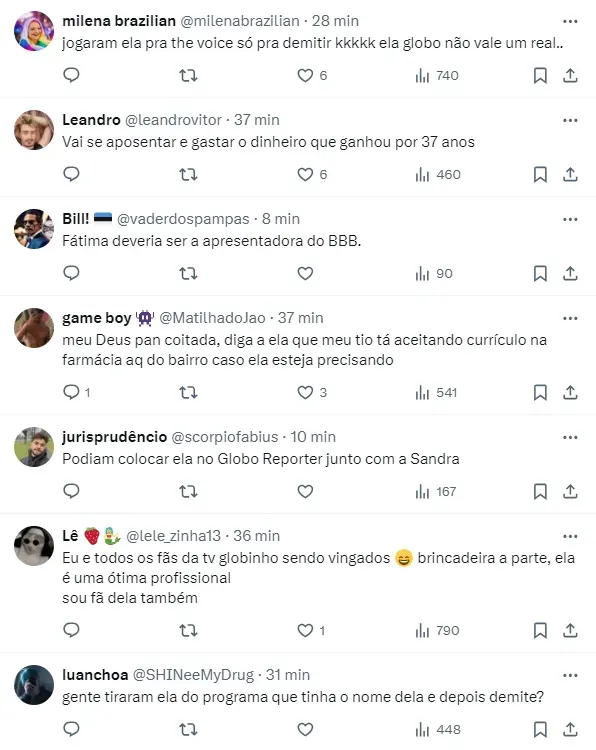 Internautas comentam sobre saída de Fátima Bernardes da Globo – Foto: Twitter
