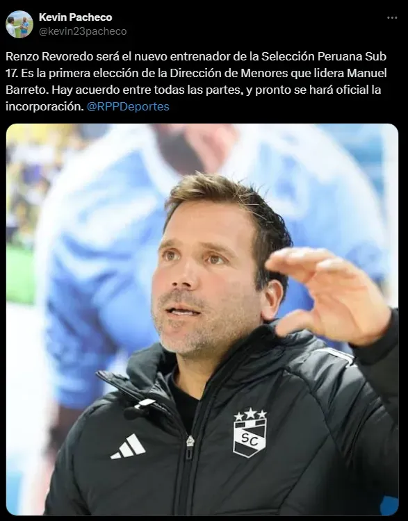 Renzo Revoredo dirigirá a la Sub 17 (Foto: X).