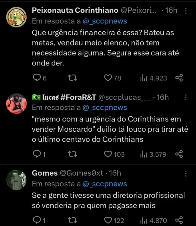 Repercussão dos corinthianos via twitter