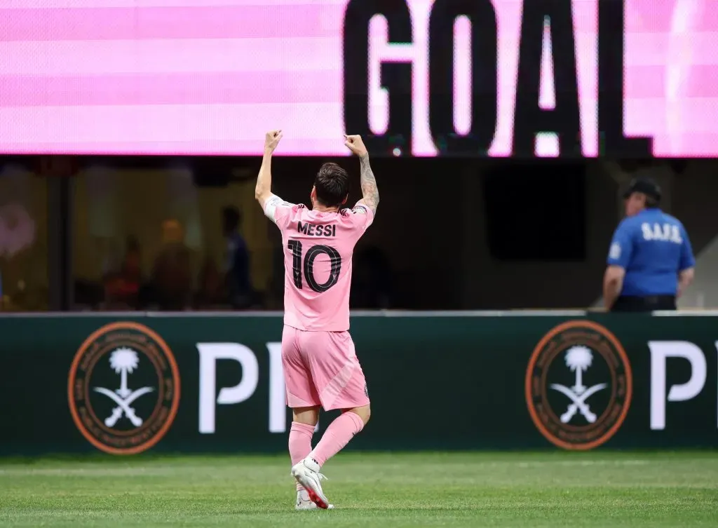 ATLANTA, GEORGIA – JUNE 19: Lionel Messi #10 of Inter Miami CF celebrates scoring his team’s second goal during the FIFA Club World Cup 2025 group A match between Internacional CF Miami and FC Porto at Mercedes-Benz Stadium on June 19, 2025 in Atlanta, Georgia. (Photo by Alex Grimm/Getty Images)