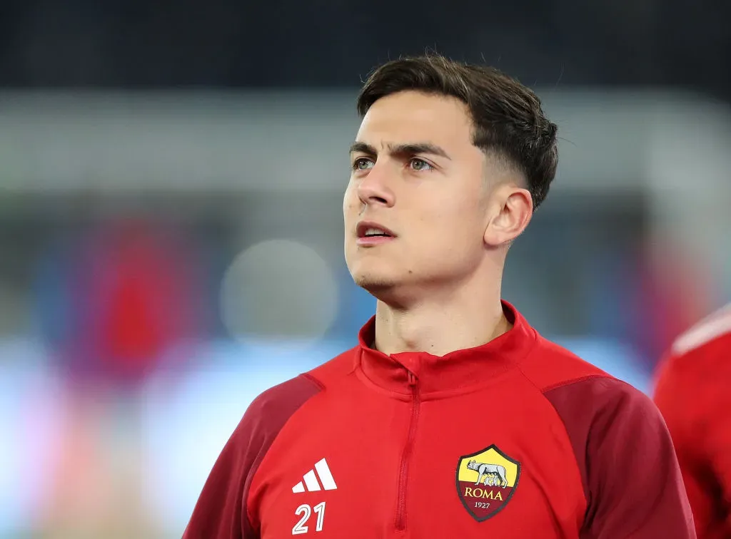 ROME, ITALY – JANUARY 10: Paulo Dybala of AS Roma looks on during the warm up prior to the Coppa Italia match between SS Lazio and AS Roma at Stadio Olimpico on January 10, 2024 in Rome, Italy. (Photo by Paolo Bruno/Getty Images)