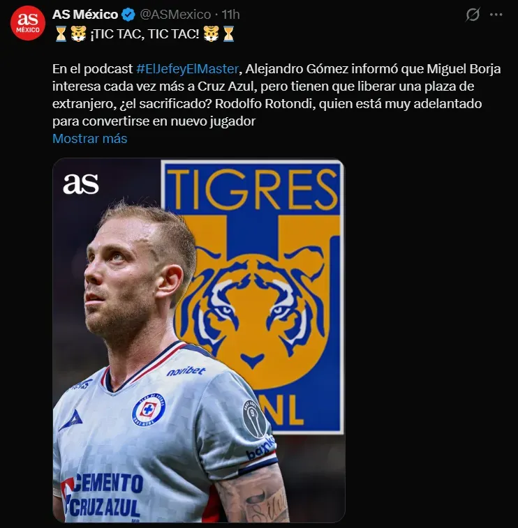 Rodolfo Rotondi podría ir a Tigres y Cruz Azul fichar a Miguel Borja. (@ASMexico)