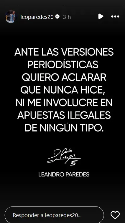 El posteo de Leandro Paredes.