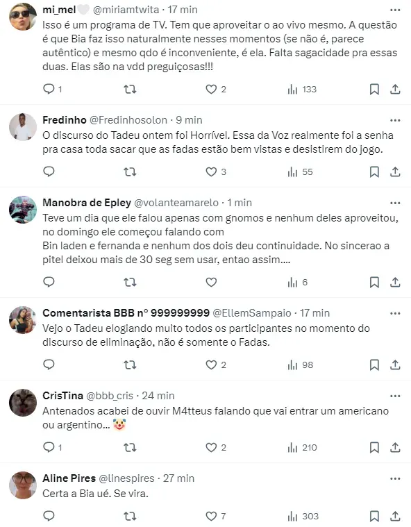 Internautas comentam falas de Fernanda e Pitel – Foto: Twitter