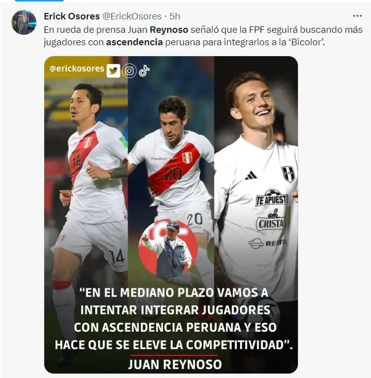 Juan Reynoso tiene un plan para ir al Mundial | Créditos: Twitter Erick Osores.