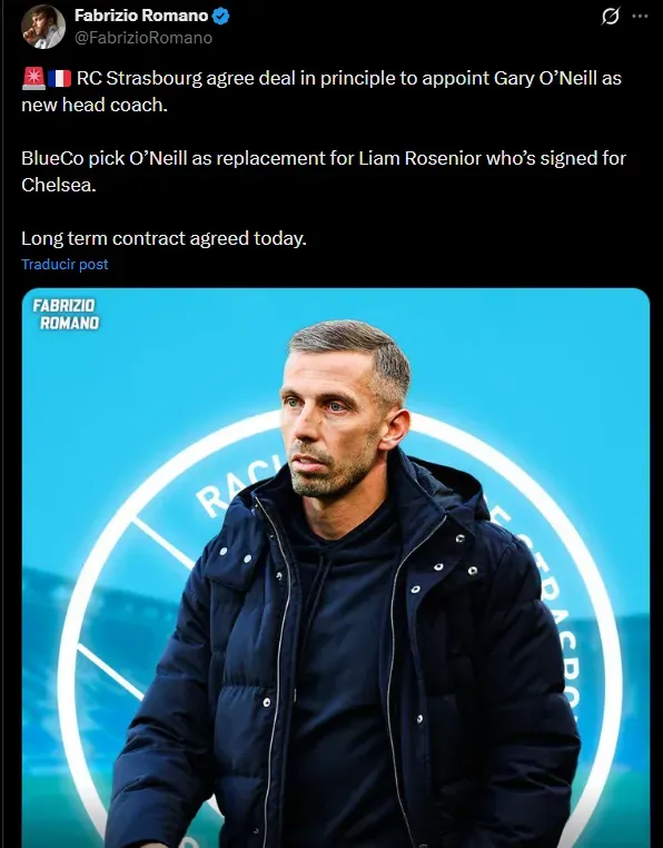 Fabrizio Romano confirmando la llegada de O’Niel a RCSA (Captura)