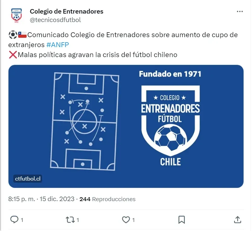 La impresión del Colegio de Entrenadores por aumento de extranjeros (@tecnicosdfutbol)