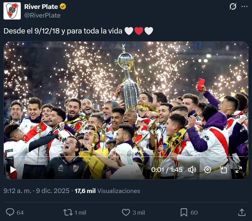 La publicación de River en X. (Foto: Getty).