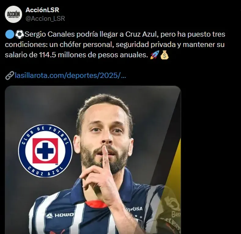 ¡Una fortuna! Se destapa los millones que Sergio Canales habría pedido ganar en Cruz Azul. Noticias en tiempo real