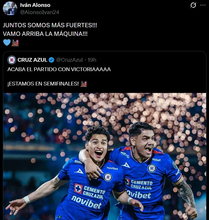 El mensaje de Iván Alonso para Cruz Azul. (@AlonsoIvan24)