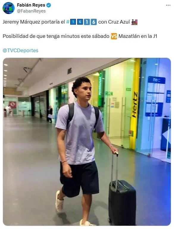 Se confirmó el dorsal que utilizará Jeremy Márquez en Cruz Azul (X)