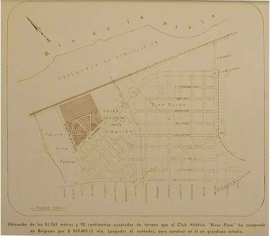 Los planos originales para la construcción del Estadio Monumental.