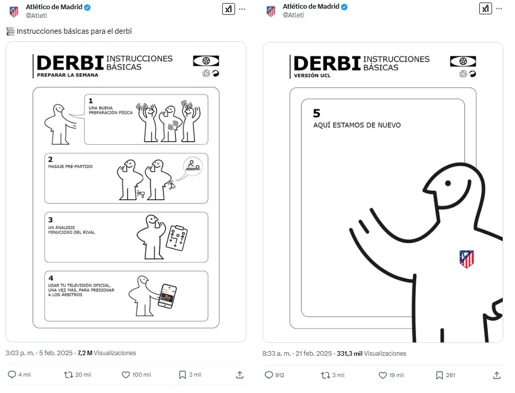 El meme del 5 de febrero y el que publicó tras el sorteo.