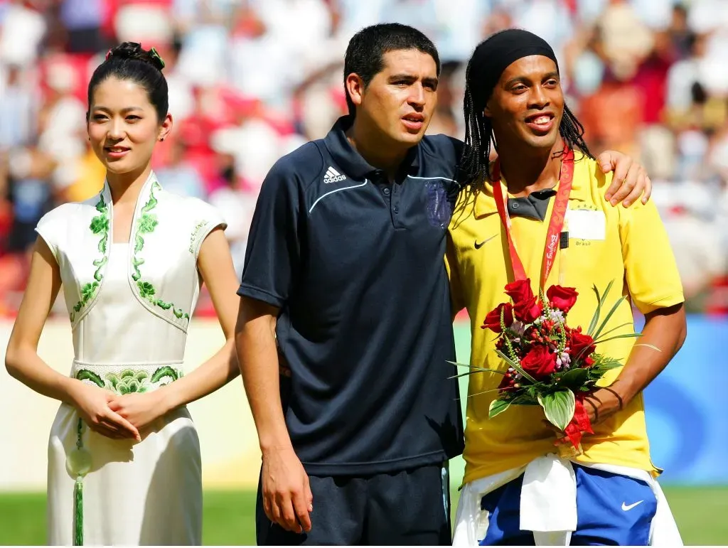 Riquelme y Ronaldinho, juntos en los Juegos Olímpicos de Beijing 2008.