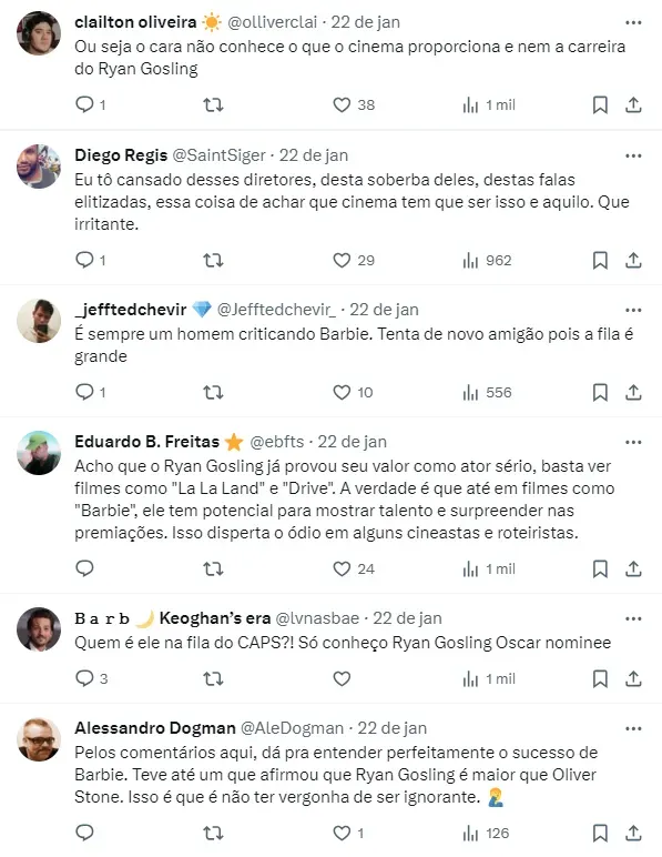 Internautas comentam fala de Oliver Stone sobre Ryan Gosling - Foto: Twitter