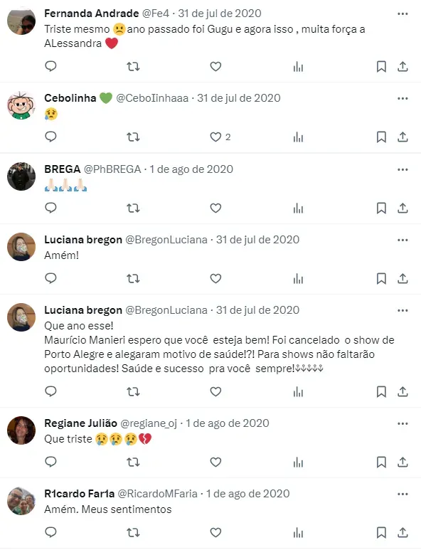 Internautas comentam sobre a morte do marido de Alessandra Scatena em 2020 - Fonte: Twitter