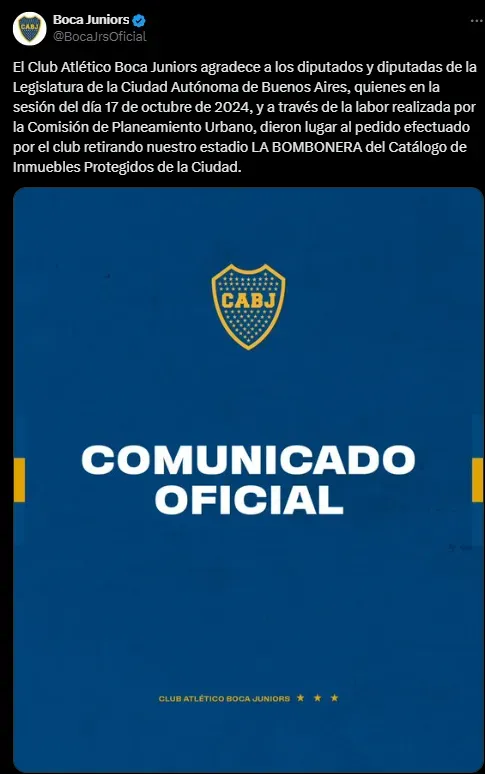 El comunicado de Boca.