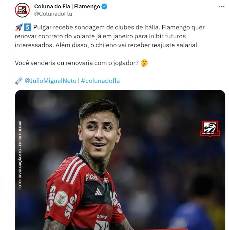 Erick Pulgar tem situação avaliada e pode entrar na barca do