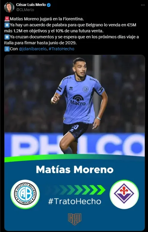 Acuerdo entre Belgrano y Frorentina.