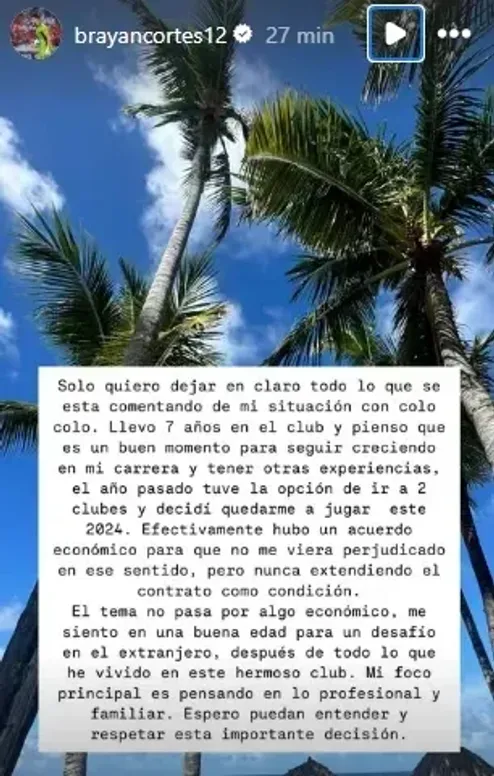 El mensaje de Cortés hace un mes explicando que se iba de Colo Colo
