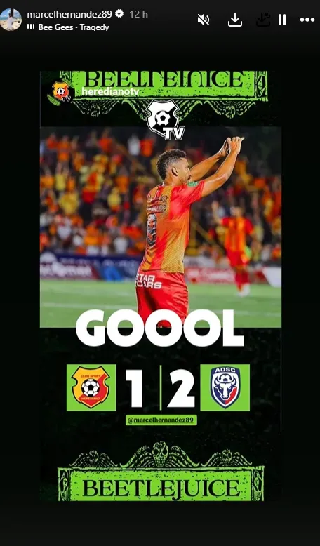 Marcel Hernández festejó el gol de la derrota en Herediano. (Instagram)