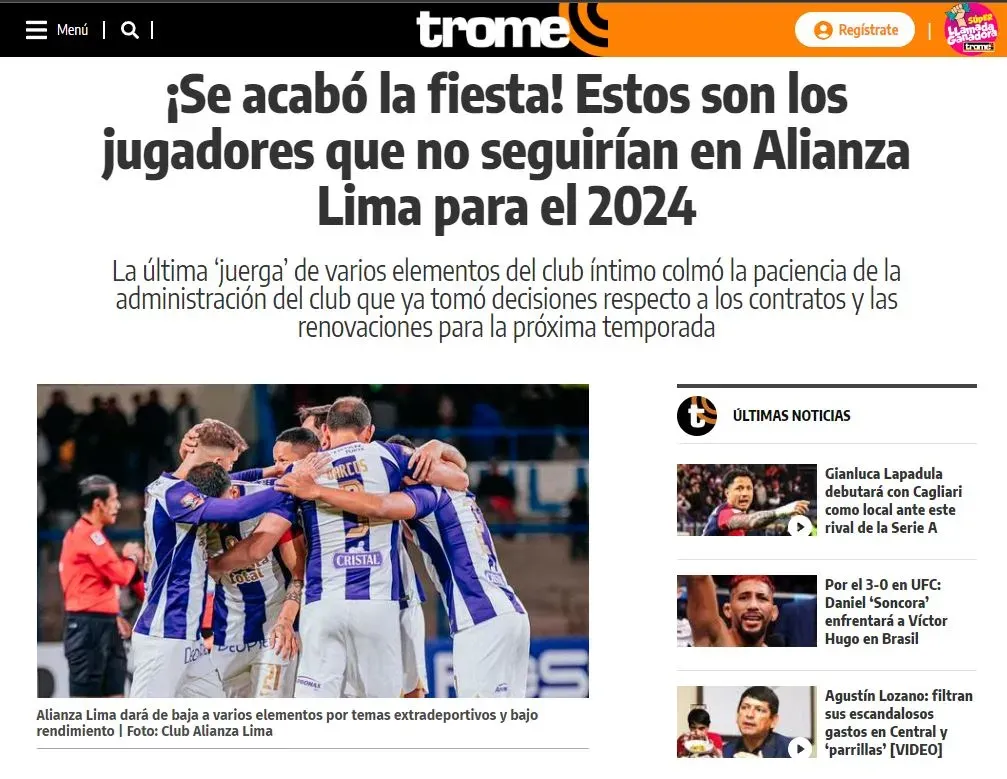 Diario Trome avizora una purga en Alianza Lima. (Foto: Diario El Trome).