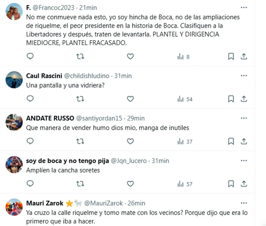 Críticas a la dirigencia en X.