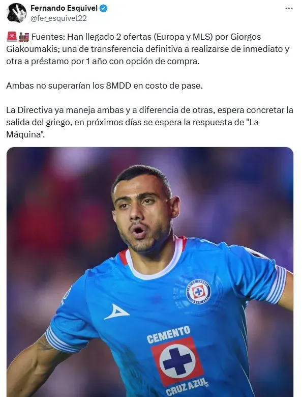 Cruz Azul tendría dos ofertas por Giorgos Giakoumakis: los detalles (X)