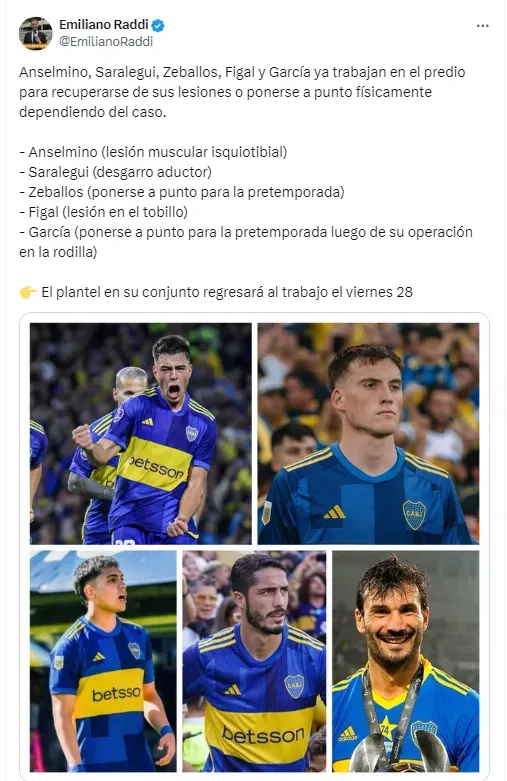 Los jugadores de Boca que se recuperan de sus lesiones.