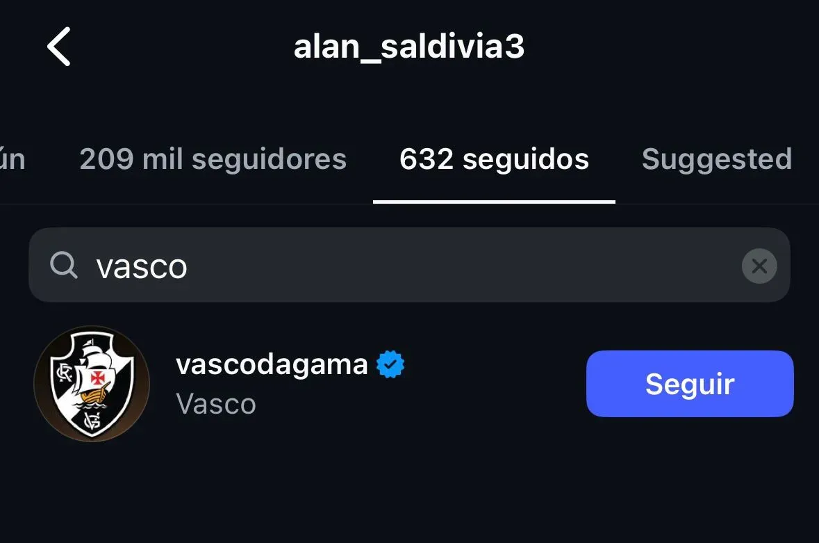 Alan Saldivia sigue a la cuenta de Vasco. (Foto: Captura Instagam)