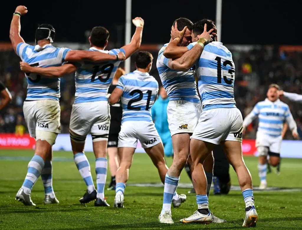 Los Pumas celebrando la victoria como visitantes en el 2022. (Getty Images)