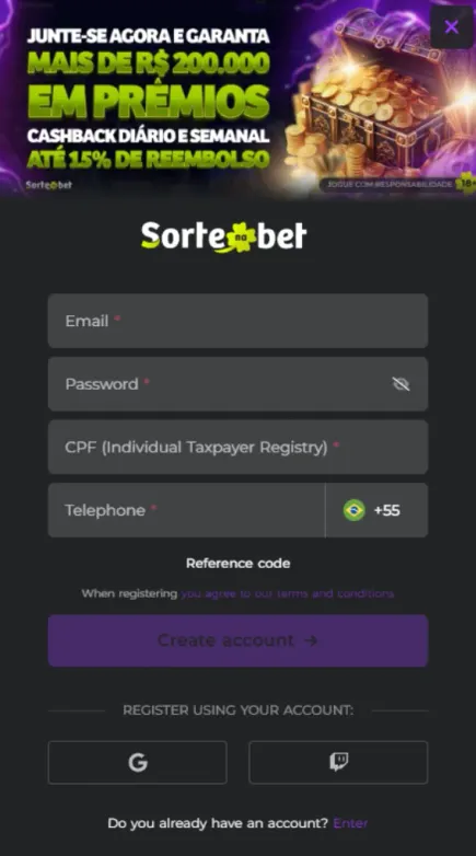 Como abrir uma conta na SorteNaBet