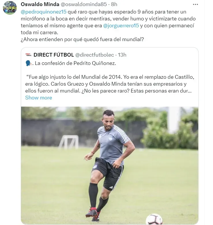 Oswaldo Minda respondió las declaraciones de Pedro Quiñónez.