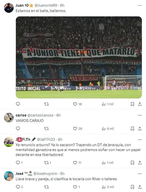 La reacción de los hinchas de Junior de Barranquilla.