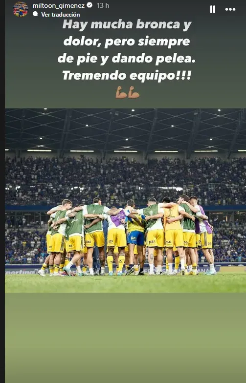 El mensaje de Milton Giménez en Instagram.