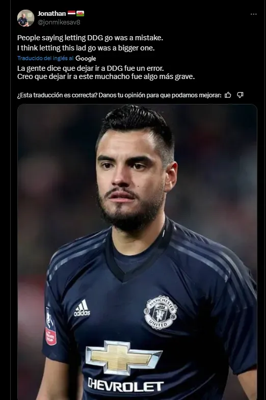 Sergio Romero, en Manchester United.