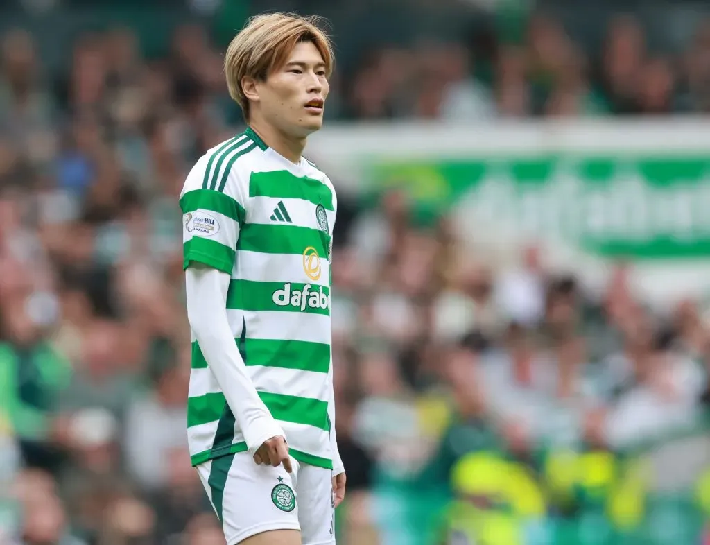 Kyogo Furuhashi em ação pelo Celtic. (Photo by Steve Welsh/Getty Images)