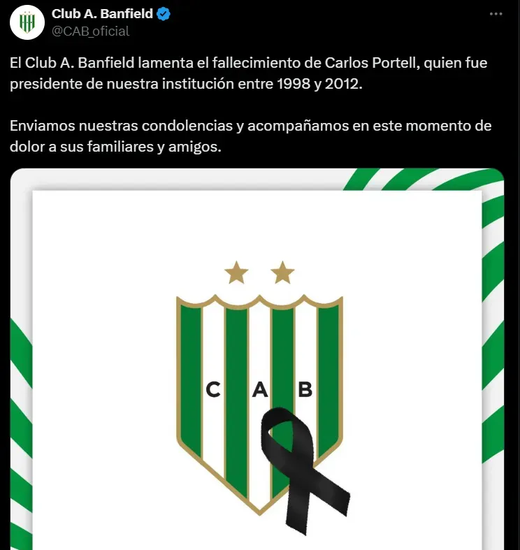 El tuit de Banfield. (Foto: X)