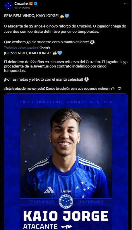 Cruzeiro contrató a un ex Juventus. (Captura)