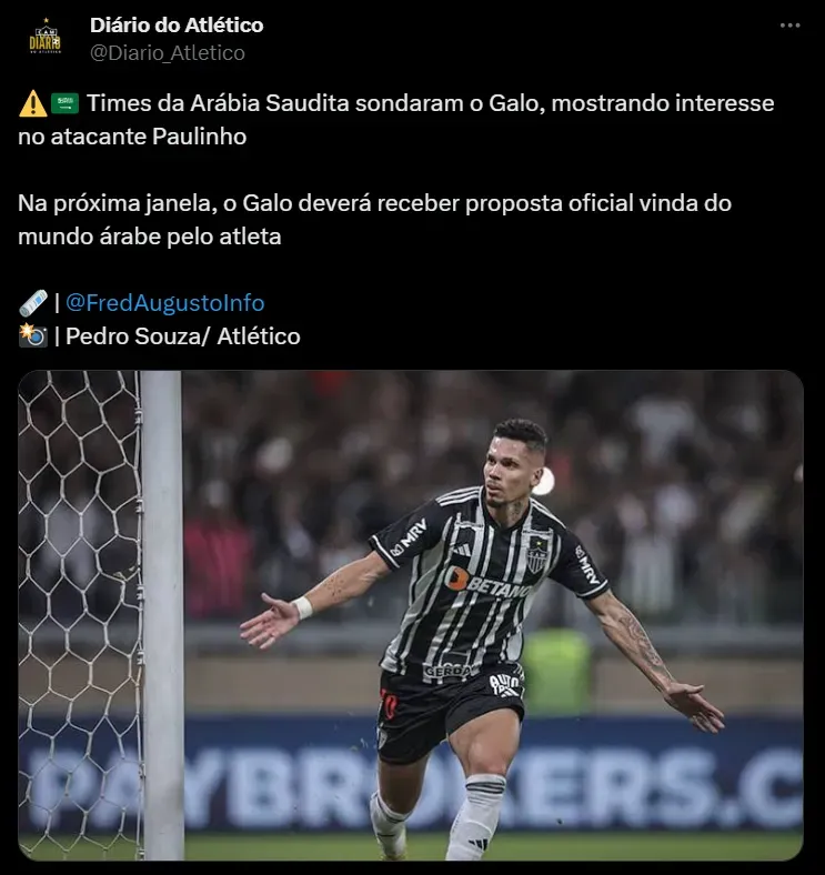 Paulinho pode completar 50 jogos pelo Galo