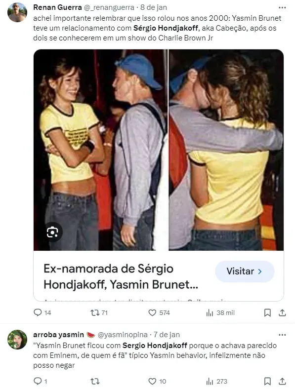 Internautas comentam sobre relação de Sérgio Hondjakoff e Yasmin Brunet – Foto: Twitter