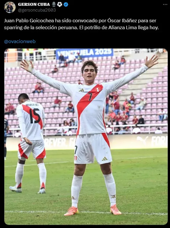 Juan Pablo Goicochea en la Selección Peruana (Foto: X).