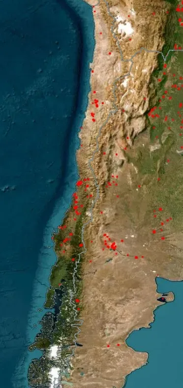 Mapa de incendios activos en Chile