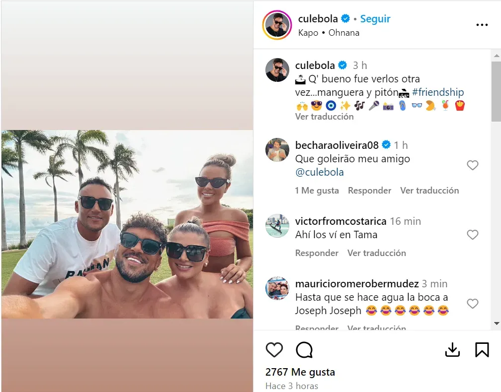 El posteo de Bolaños saludando a Keylor Navas. (Instagram)