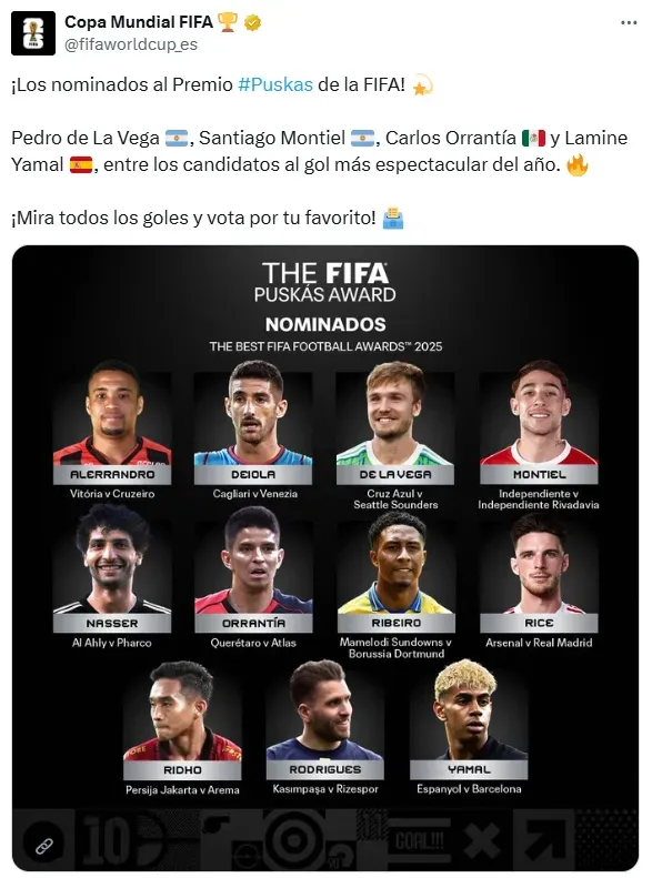 El gol de Pedro de la Vega a Cruz Azul fue nominado al Premio Puskas. (X @fifaworldcup_es)