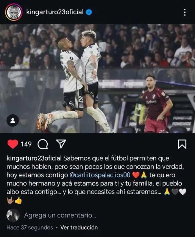 El tierno mensaje de Vidal a Palacios. (Captura Instagram).