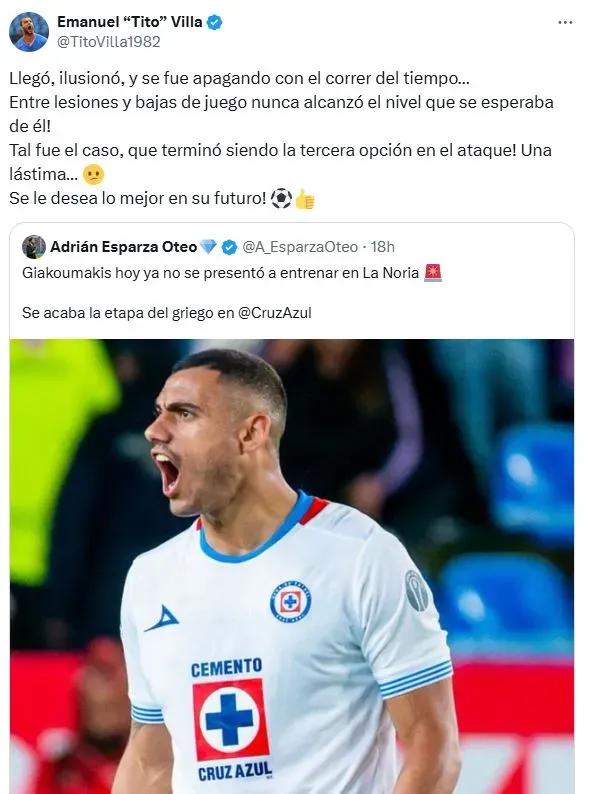 La reacción de Tito Villa a la salida de Giorgos Giakoumakis (X)