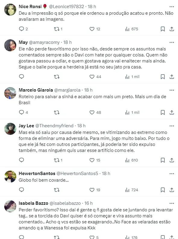 Internautas comentam sobre possível perda de popularidade de Davi – Foto: Twitter