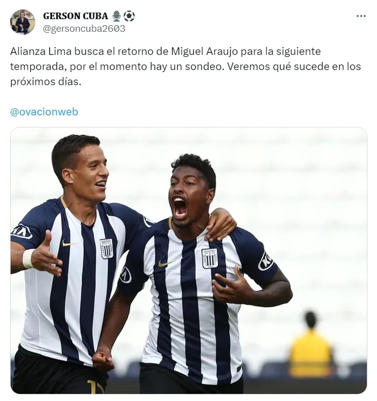 Araujo cuando jugaba en Alianza. (Foto: Gerson Cuba cuenta X)