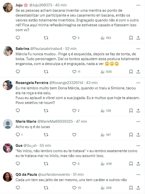 Internautas comentam sobre conversa de Jaquelline e Márcia Fu - Fonte: Twitter